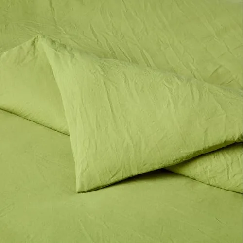Amazon Basics ▫️ Conjunto de capa de edredão para cama de 80/90 em microfibra pré-lavada, extra suave com efeito amarrotado natural, capa de edredão de 135 x 200 cm e 1 capa de almofada de 50 x 80 cm, verde 3