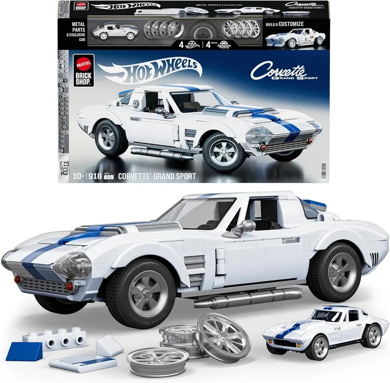 Mattel Brick Shop ▫️ Hot Wheels Corvette Grand Sport Elite Series, 918 peças, detalhes realistas e autocolantes para personalização, para coleccionadores adultos e crianças a partir dos 10 anos, JCR31