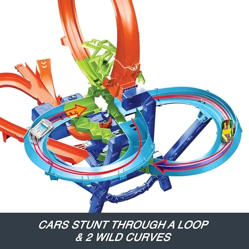 Hot Wheels ▫️ Colisão no Ar – Conjunto de pista e carro de brincar, pista de acrobacias com um carro metálico à escala 1:64 com motor para correr e fazer acrobacias sem parar, JKJ78 6