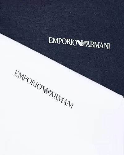 Emporio Armani ▫️ Conjunto de 2 camisolas de gola redonda em viscose ecológica para homem, cor azul, tamanho L, azul, L 4