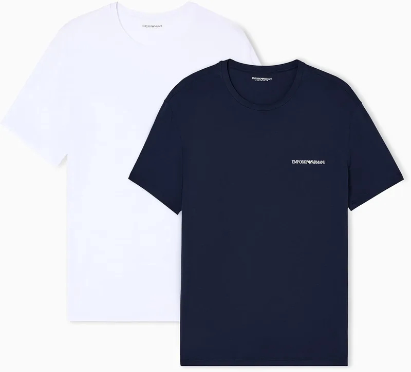 Emporio Armani ▫️ Conjunto de 2 camisolas de gola redonda em viscose ecológica para homem, cor azul, tamanho L, azul, L