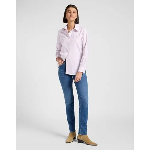 Lee ▫️ Camisa de senhora - Corte regular - Camisa multifuncional - Cáqui às riscas 6