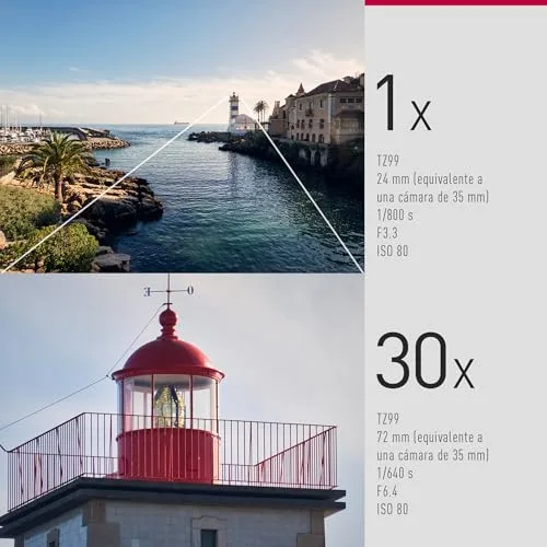 Panasonic ▫️ LUMIX DC-TZ99E-S Câmara compacta com zoom para viagens, lente Leica DC, zoom de 30x, 20,3 MP, vídeo 4K a 30p, ecrã inclinável, Wi-Fi, Bluetooth, cor Argento 4