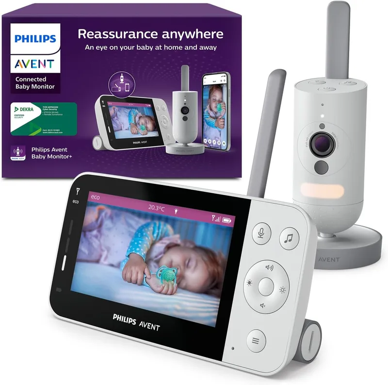 Monitor para bebés com ligação Wi-Fi Philips Avent, câmara HD de qualidade, visão nocturna por infravermelhos, deteção de choro, áudio bidirecional, tempo de deteção de 12 horas no modo Eco