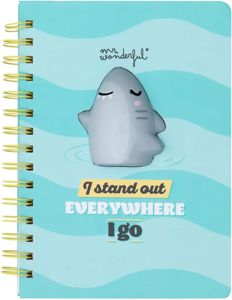 Mr. Wonderful ▫️ Bloco de notas A5 Tubarão esponjoso 3D - Destaco-me onde quer que vá - Bloco de notas A5 com encadernação em espiral - 160 páginas brancas