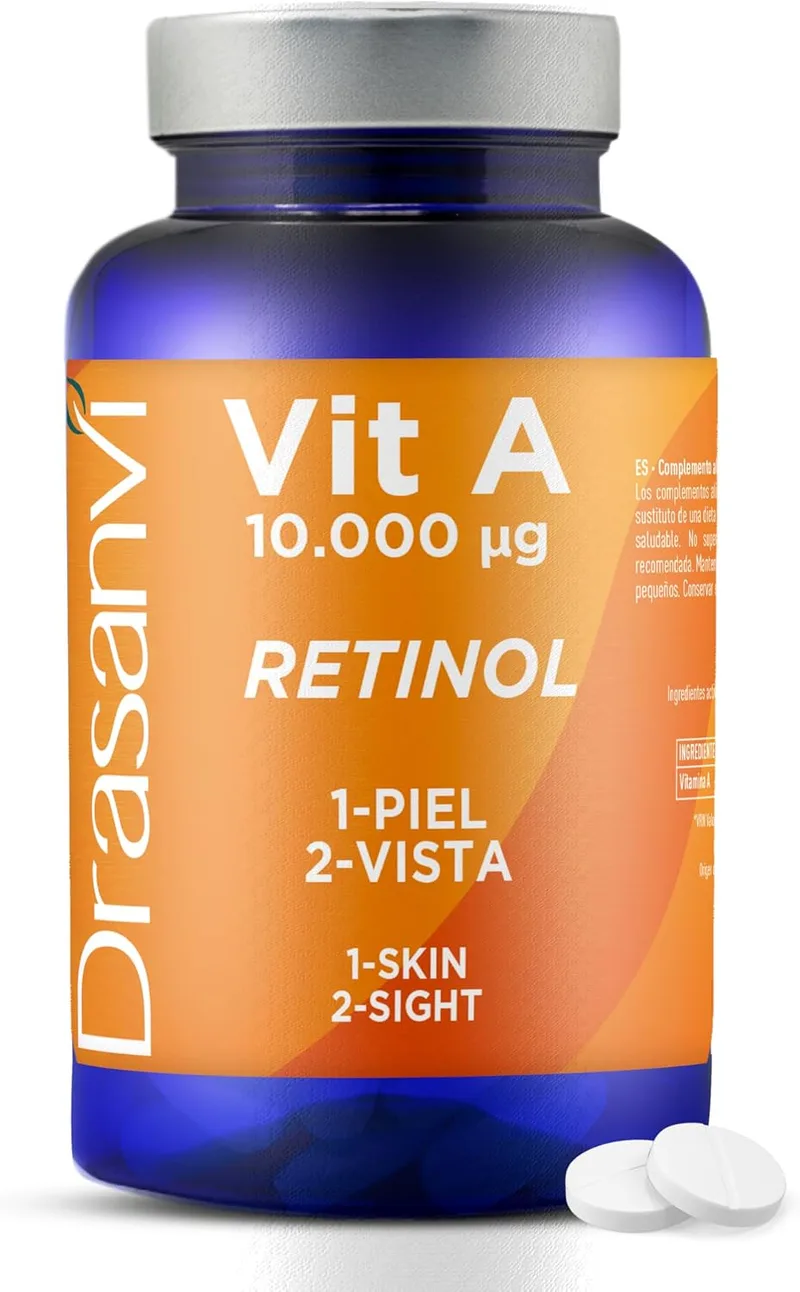 Drasanvi ▫️ Vitamina A Retinol 10 000 mcg em 180 comprimidos, vegan e natural