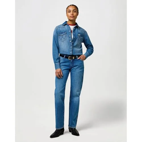 Wrangler ▫️ Calças de ganga para mulher - Corte reto - Calças de ganga cowboy de cintura baixa - Lasso Lagoon 7
