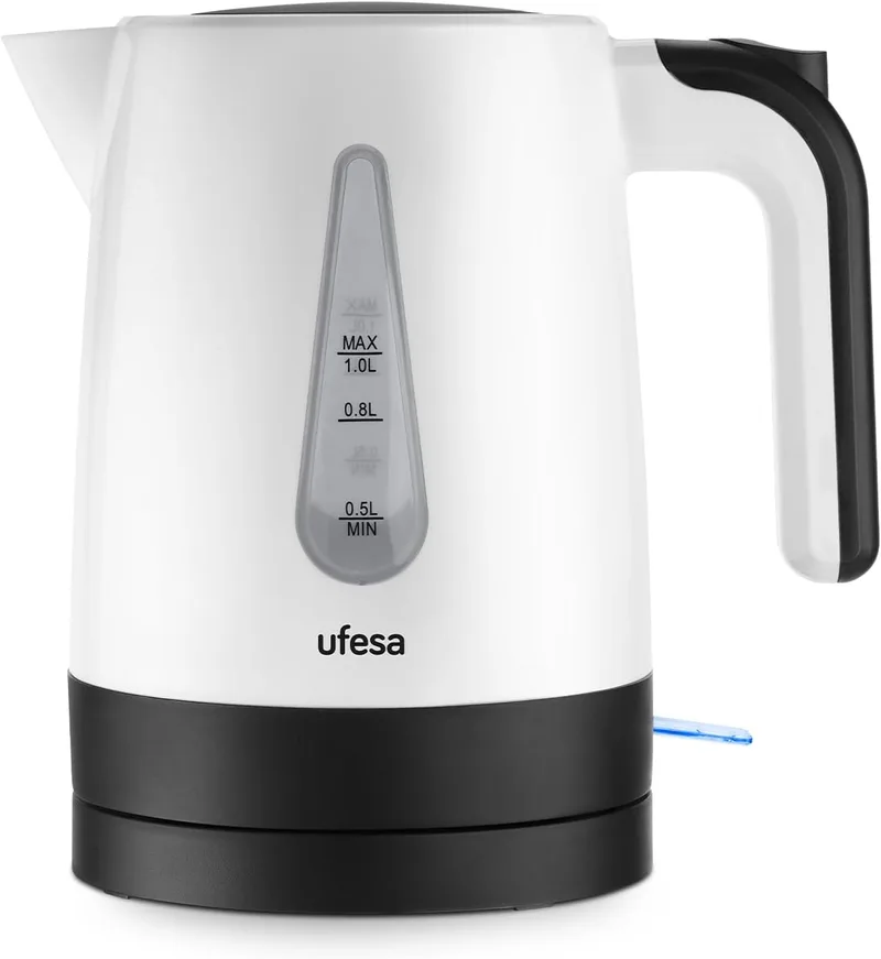 Ufesa ▫️ Fervedor de Água Canyon 1200 W, 1 L, Base giratória de 360º sem cabo, Base em aço inoxidável, Sistema de segurança triplo, Abertura fácil, Desligamento automático, Porta-cabos