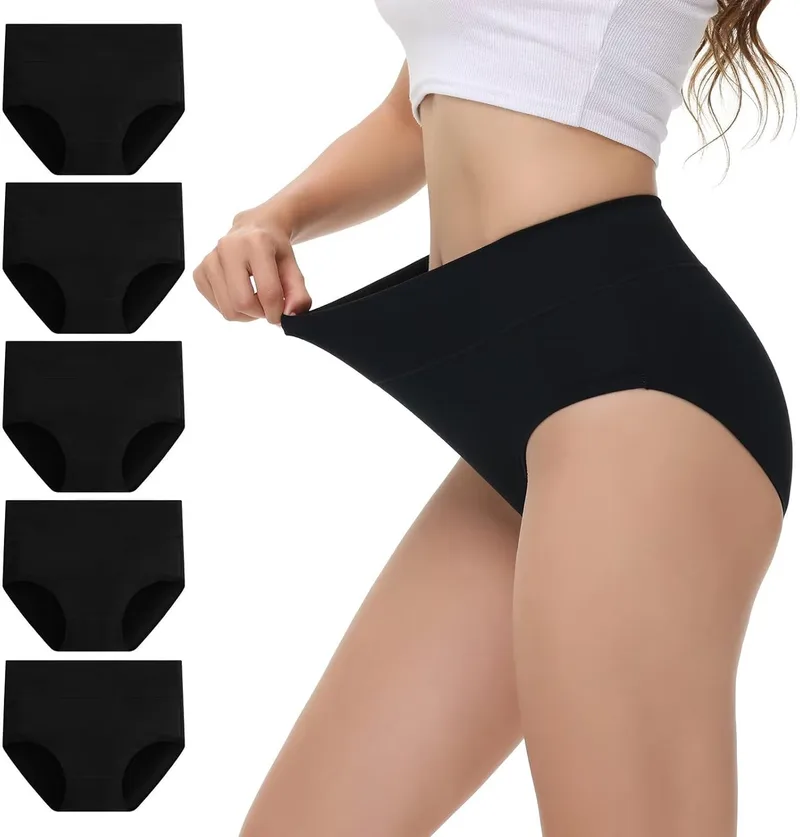 NUOZA ▫️ Cuecas de algodão de cintura alta para mulher 5 packs Cuecas de cintura alta para mulher Cuecas de cintura alta para mulher Roupa interior