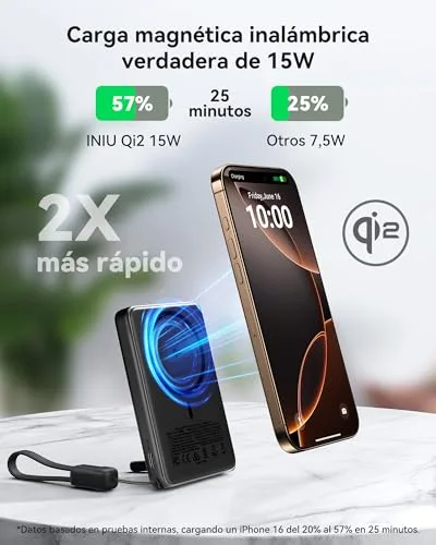 INIU ▫️ para Power Bank MagSafe Qi2 de 15 W, Bateria Portátil Ultrafina de 10 000 mAh 3