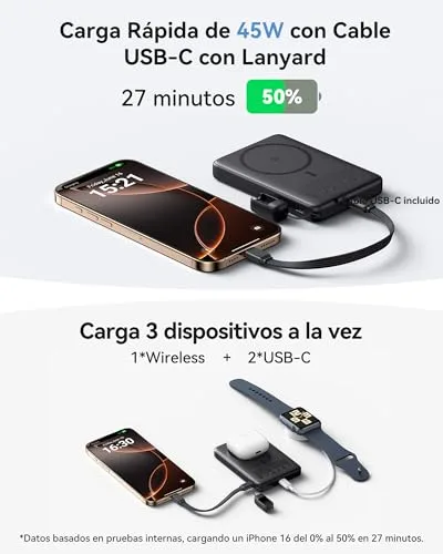 INIU ▫️ para Power Bank MagSafe Qi2 de 15 W, Bateria Portátil Ultrafina de 10 000 mAh 4