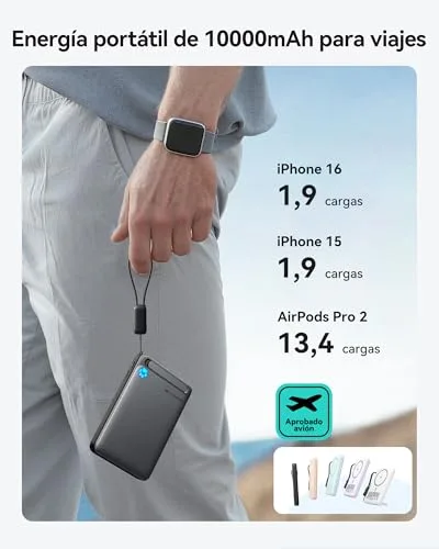 INIU ▫️ para Power Bank MagSafe Qi2 de 15 W, Bateria Portátil Ultrafina de 10 000 mAh 5