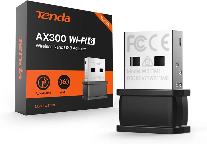 Tenda ▫️ Adaptador USB WiFi para PC AX300, Antena WiFi de 2,4 GHz 286 Mbps, Soft-Ap, MU-MIMO, WPA2, Windows 7/10/11, W311MI