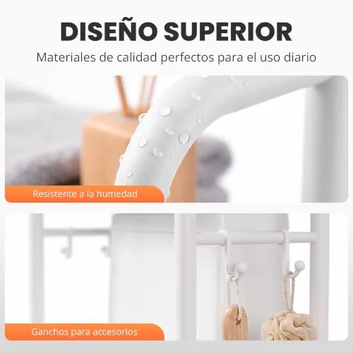 JUPPLIES ▫️ Estante de casa de banho para colocar sobre o sanita (47×26×153 cm) – Móvel auxiliar de casa de banho de 3 níveis em metal com pés ajustáveis e suporte anti-tombamento, organizador para toalhas, lavatório ou sanita - Branco 4