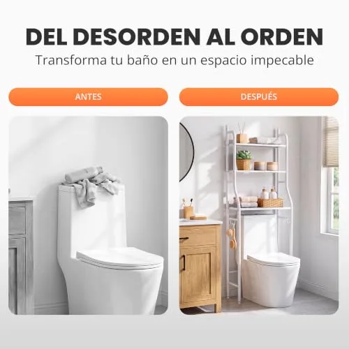 JUPPLIES ▫️ Estante de casa de banho para colocar sobre o sanita (47×26×153 cm) – Móvel auxiliar de casa de banho de 3 níveis em metal com pés ajustáveis e suporte anti-tombamento, organizador para toalhas, lavatório ou sanita - Branco 6