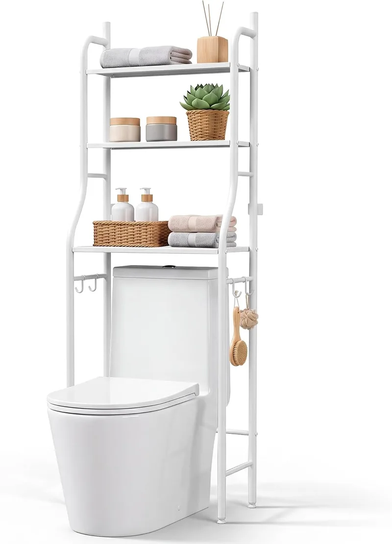 JUPPLIES ▫️ Estante de casa de banho para colocar sobre o sanita (47×26×153 cm) – Móvel auxiliar de casa de banho de 3 níveis em metal com pés ajustáveis e suporte anti-tombamento, organizador para toalhas, lavatório ou sanita - Branco
