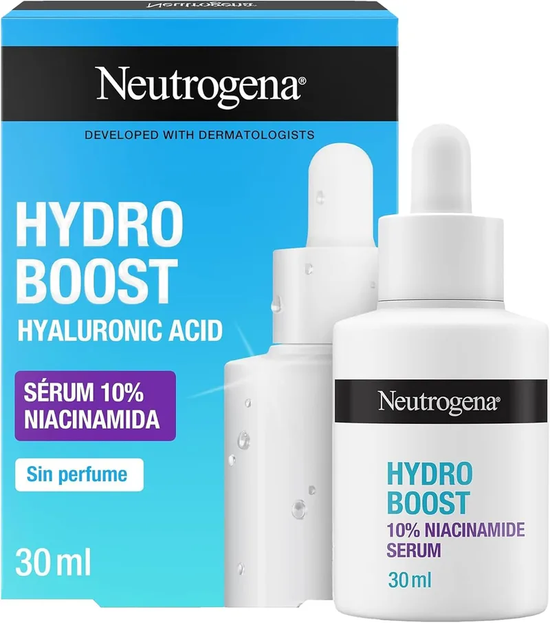 Neutrogena ▫️ Hydro Boost Sérum Facial com 10% de niacinamida, 30 ml | Com ácido hialurónico, melhora a textura e o tom da pele, reduz os poros, hidratante, de rápida absorção, para todos os tipos de pele