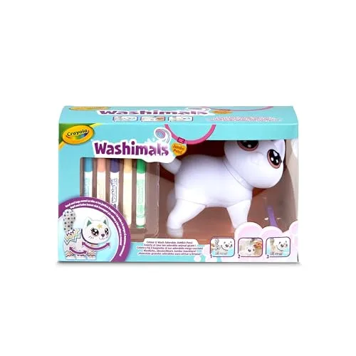 CRAYOLA ▫️ Washimals Jumbo Pets - Big Jenny, a gatinha para cuidar, colorir, lavar e recriar, conjunto com 5 canetas laváveis, presente para crianças a partir dos 3 anos, 74-7518 2