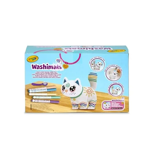 CRAYOLA ▫️ Washimals Jumbo Pets - Big Jenny, a gatinha para cuidar, colorir, lavar e recriar, conjunto com 5 canetas laváveis, presente para crianças a partir dos 3 anos, 74-7518 3