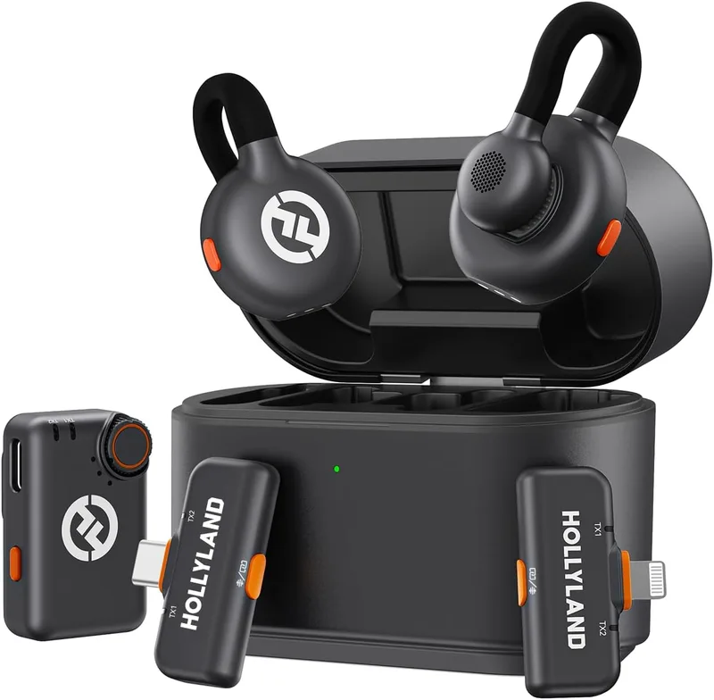 HollyView ▫️ Hollyland Lark M2S Ultimate Combo Microfone sem fios para câmara, iPhone, Android, 300m de alcance, clip de titânio, ENC, 30H de duração da bateria, microfone de lapela para Vlog de transmissão ao vivo (2TX+3RX)