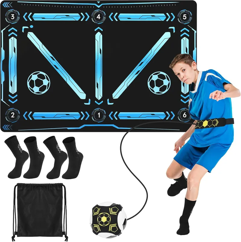 Senprity ▫️ Tapete de treino de futebol 90 × 60 cm. Tapete de treino de futebol antiderrapante e silencioso, com cinto ajustável e 2 pares de meias, para principiantes e jovens futebolistas