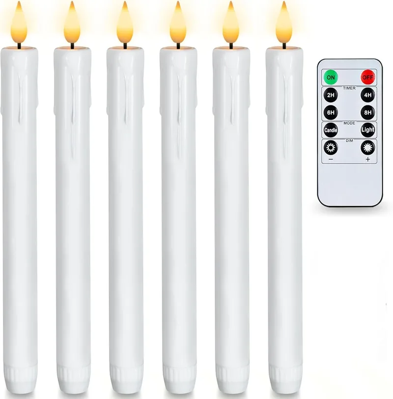 AMAGIC ▫️ 6 velas LED brancas, velas de ardósia sem chama com comando à distância, velas LED alimentadas a pilhas, luz 3D para decoração natalícia