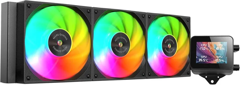 Mars Gaming ▫️ ML-VISION360, AIO com arrefecimento líquido, TDP 600W, ventoinhas ARGB 3X com núcleo de cobre e FDB de alumínio, ecrã LCD 4:3 IPS 4:3 com rotação de 360° e software, multi-instalaçoes universal, preto