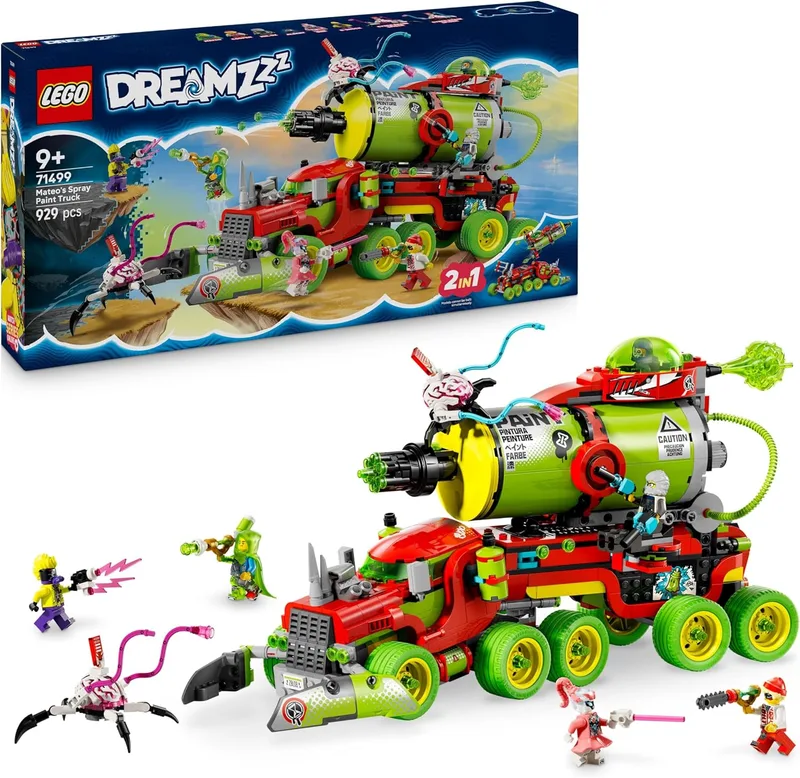 LEGO ▫️ DREAMZzz 2 em 1: Camião-Pulverizador de Tinta do Mateo ou Lançador de Foguetões de Brinquedo com Propulsores Modulares - 5 minifiguras, incluindo Cooper e o Sr. Oz - Presente para meninos e meninas a partir dos 9 anos 71499