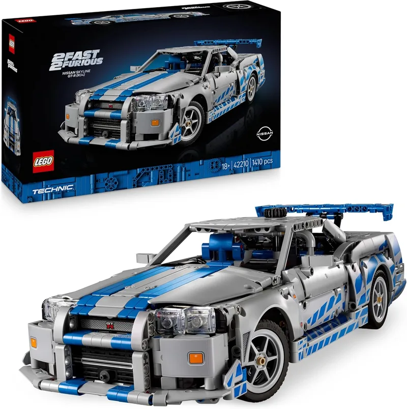 Carro LEGO Technic 2 Fast 2 Furious Nissan Skyline GT-R (R34) - Kit de Modelo para Adultos - Função Drift, Direção, Suspensão e Motor de 6 Cilindros - Prenda para Homem 42210