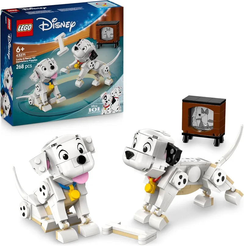 LEGO ▫️ Disney Lucky and Penny: 101 Dalmatians Puppies Toy - Figuras articuladas de cães com cabeça, patas e cauda móveis - Acessórios para ossos e TV - Prenda para meninas a partir dos 6 anos 43271