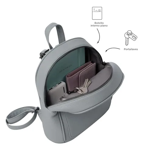 TOTTO ▫️ Mochila casual para mulher, modelo Smooth, capacidade de 4 L, compartimento principal, bolso frontal, bolso interno plano, porta-chaves, alças ajustáveis, cor Monument Cinza 5