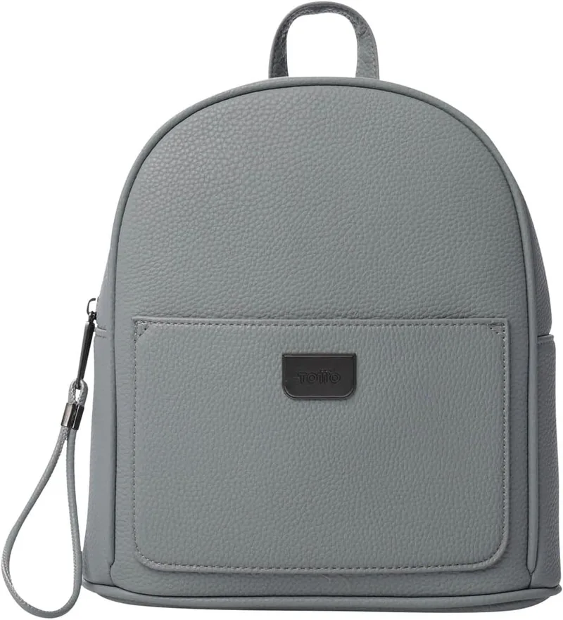 TOTTO ▫️ Mochila casual para mulher, modelo Smooth, capacidade de 4 L, compartimento principal, bolso frontal, bolso interno plano, porta-chaves, alças ajustáveis, cor Monument Cinza