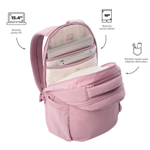 TOTTO ▫️ Mochila para computador portátil de 15,4 polegadas, modelo Steif Ino, capacidade de 21 L, compartimento para tablet de 10", bolso para garrafa, alça para mala, encosto ergonómico, alças em S, cor Keepsake Lilac 5