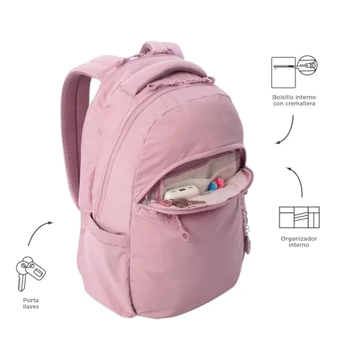 TOTTO ▫️ Mochila para computador portátil de 15,4 polegadas, modelo Steif Ino, capacidade de 21 L, compartimento para tablet de 10", bolso para garrafa, alça para mala, encosto ergonómico, alças em S, cor Keepsake Lilac 6