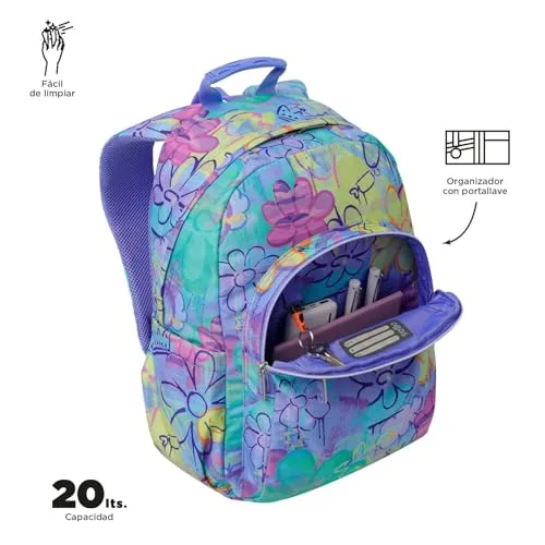 TOTTO ▫️ Mochila escolar adaptável a carrinho, modelo Acuareles, capacidade de 20 L, bolso para computador de 14", 2 bolsos para garrafas, encosto ergonómico com ventilação, alças confortáveis em forma de S, padrão Grafily 5