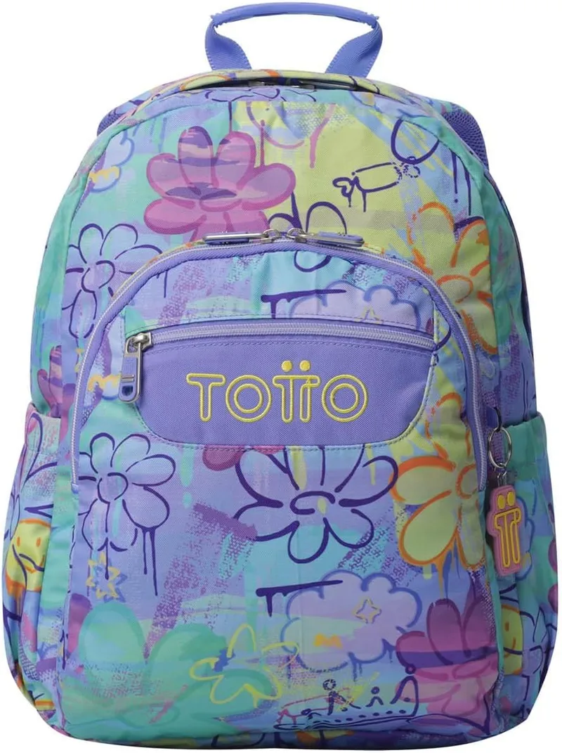 TOTTO ▫️ Mochila escolar adaptável a carrinho, modelo Acuareles, capacidade de 20 L, bolso para computador de 14", 2 bolsos para garrafas, encosto ergonómico com ventilação, alças confortáveis em forma de S, padrão Grafily