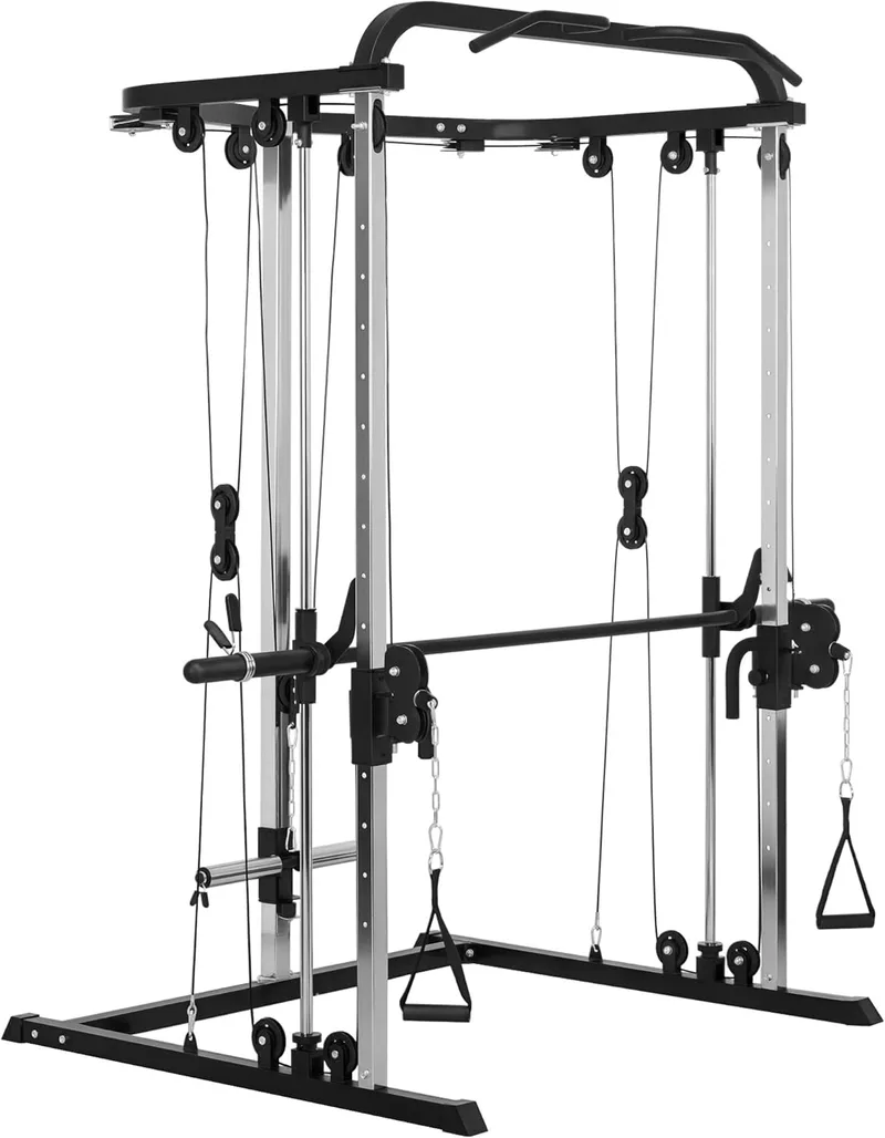 SPORTNOW ▫️ Smith Machine - Estação Multifuncional de Musculação - Máquina Multifuncional de Musculação com Suporte para Agachamentos e Barra de Pesos para Treino de Fitness em Casa - Preto