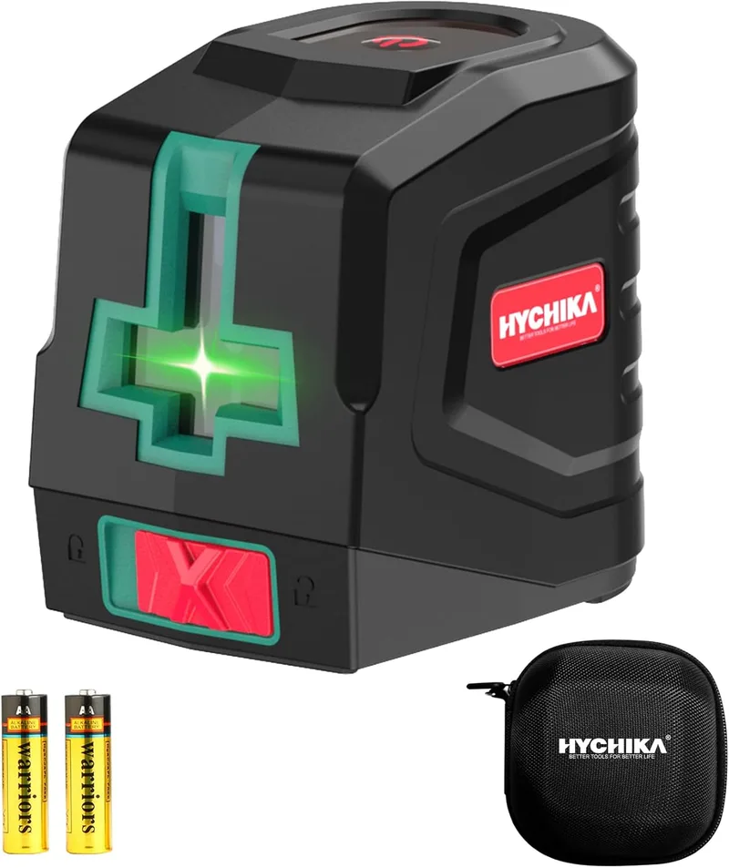 HYCHIKA BETTER TOOLS FOR BETTER LIFE ▫️ Nível laser verde HYCHIKA, nível laser horizontal e vertical autonivelante, laser de linha com bolsa de lona e 2 pilhas AA, para decoração de casa, bricolage