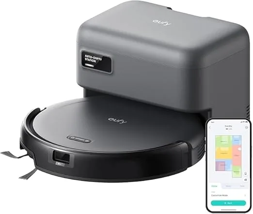 eufy ▫️ aspirador robô C10 com estação de aspiração automática, design ultrafino de 7,2 cm, limpeza de alcatifas, escova de cantos extensível, esvaziamento automático, navegação por laser e infravermelhos