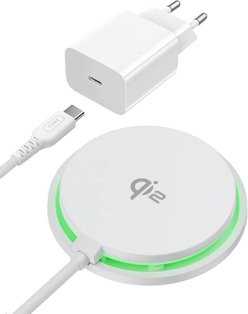 INIU ▫️ Carregador sem fios branco, base de carregamento rápido sem fios de 15 W com certificação Qi2, carregador sem fios para iPhone 16 Pro, 15, 14, 13, 12 Plus, com cabo USB-C e adaptador incluídos