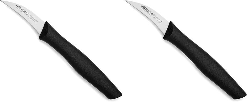 Arcos ▫️ Faca descascadora em aço inoxidável. Faca de cozinha profissional para cortar, descascar e limpar alimentos. Cabo ergonómico em polipropileno e lâmina de 60 mm. Série Nova. Cor preta. (Embalagem de 2)