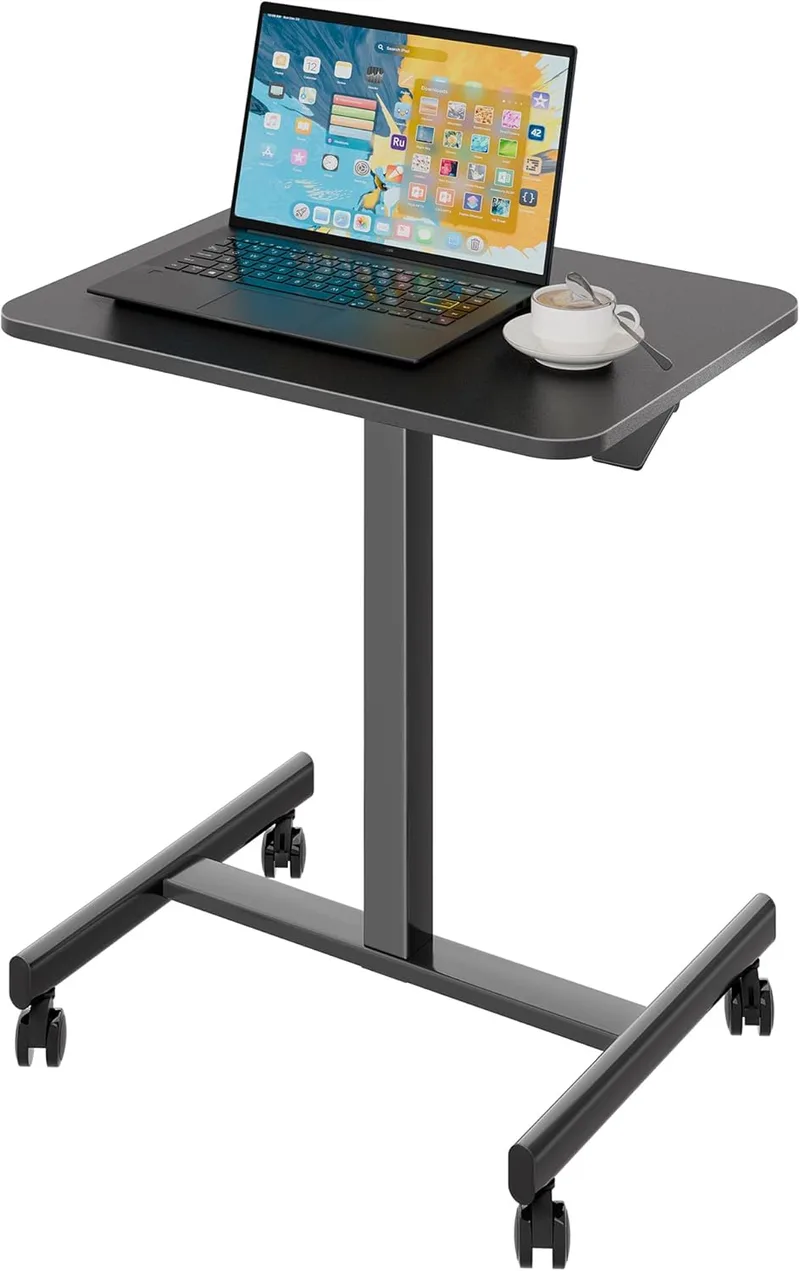 BONTEC ▫️ Secretária de pé móvel 65 x 48 cm com 4 rodas giratórias, ajustável em altura, secretária para a cama, secretária portátil para escritório e sala de estar, secretária multifuncional com rodas para o quarto
