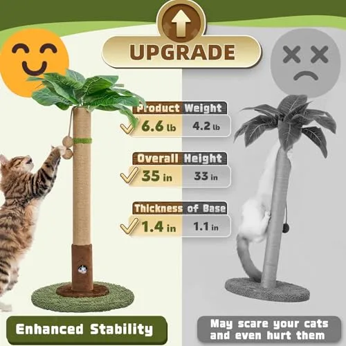 Woochpet ▫️ Poste para gatos com 35 polegadas de altura, com orifício para ratos e corda de sisal, poste para gatos e gatinhos, poste para gatos com brinquedo e bola suspensa para gatos de 5