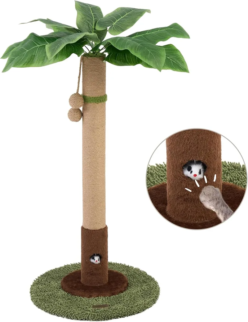 Woochpet ▫️ Poste para gatos com 35 polegadas de altura, com orifício para ratos e corda de sisal, poste para gatos e gatinhos, poste para gatos com brinquedo e bola suspensa para gatos de