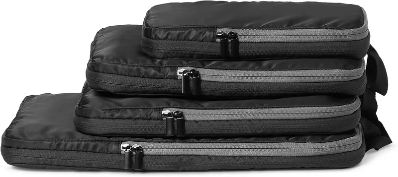 Amazon Essentials ▫️ Organizadores de Bagagem com Fecho de Compressão Ultraleves, Conjunto de 4, Preto