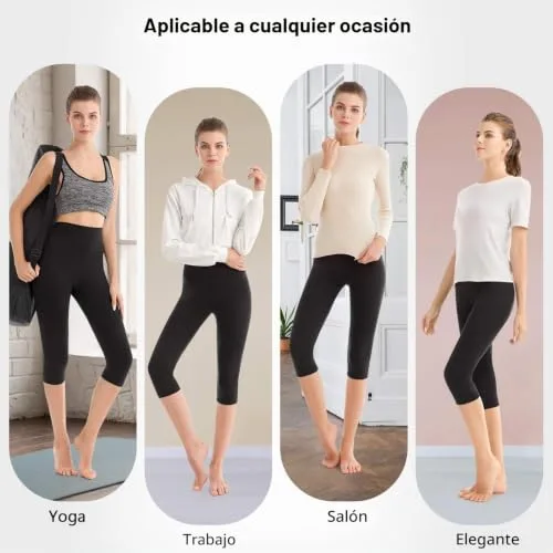 SINOPHANT ▫️ Leggings 3/4 para mulher, cintura alta, opacas, elásticas, tamanhos grandes, 2 unidades, pretas 5