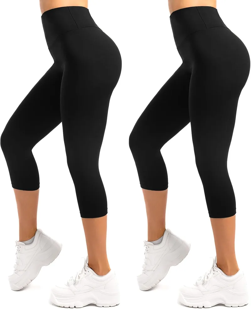 SINOPHANT ▫️ Leggings 3/4 para mulher, cintura alta, opacas, elásticas, tamanhos grandes, 2 unidades, pretas