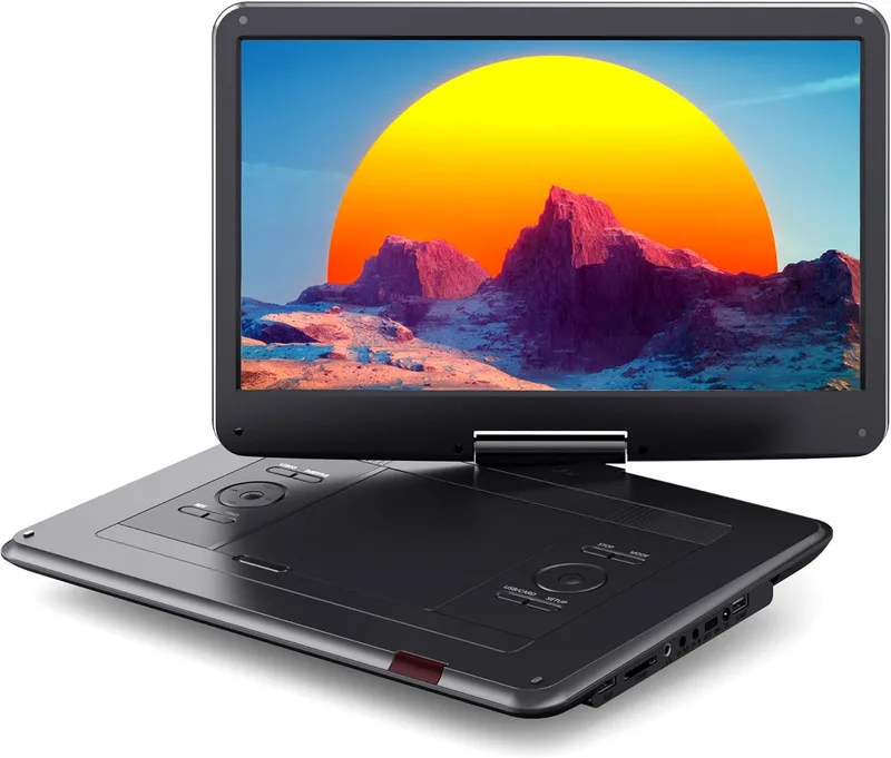 WOLFANG ▫️ Leitor de DVD portátil de 17,5" com ecrã HD de 15,6", bateria de 5000mAh, sem restrição de região, altifalantes estéreo duplos, compatível com USB/SD/TV Sync/ecrã de projetor