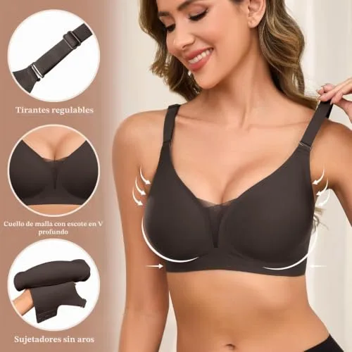 Xnova ▫️ Sutiã sem aros para mulher com enchimento, sutiãs redutores, push-up, sem costuras, sensuais, básicos, sutiãs com decote em V, sutiãs confortáveis para dormir 2
