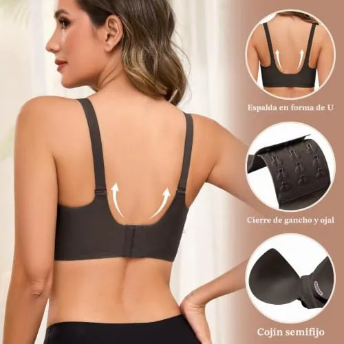 Xnova ▫️ Sutiã sem aros para mulher com enchimento, sutiãs redutores, push-up, sem costuras, sensuais, básicos, sutiãs com decote em V, sutiãs confortáveis para dormir 3